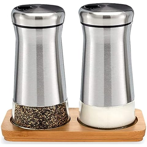2pcs Salt and Pepper Shakers with Adjustable Pour Hole,Stainless Steel Salt Shaker with Clear Glass Bottom ,Refillable Spice Dispenser Perfect for Home Kitchen BBQ Restaurant,1 Set by UDQYQ Cover