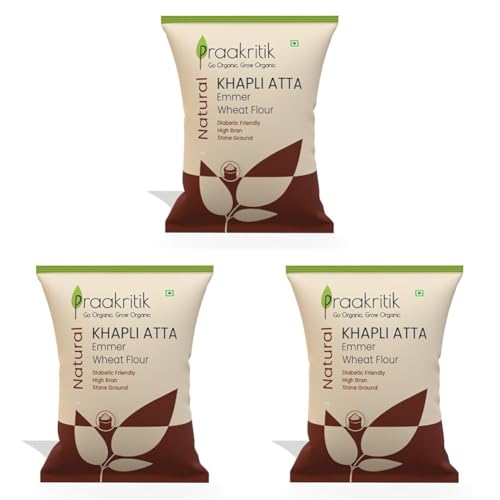 Image of Praakritik Natural Khapli Wheat Atta 5 Kg, Emmer Wheat Flour, High Fiber, Low Gluten & Diabetes-Friendly, Ancient Grain, Easy Digestion (Pack of 3)