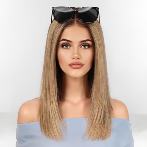 Image of KKU 16 Inch Human Hair Wigs for Women,5x5 Lace Front Wigs Human Hair,wigs for women (Ombre Ash Blonde)