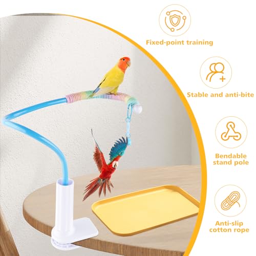 Image of Bird Perch Stand,Bendable Desktop Parrot Training Stand with Tray,Easy to Clean Bird Tabletop Platform Toy,Parakeet Playground Play Stand for Lovebirds Pigeon Budgies,Small Animals(Blue)