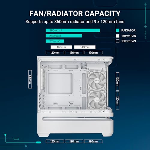 Image of ASUS Prime AP202 ARGB White mATX pc case with Fully Tempered Curved Glass, Supports GPU up to 420mm Long, 360mm radiators, Easy-Detach Rail, Patented Slot Vent, 3 Built-in ARGB Fans, 2 Year Warranty