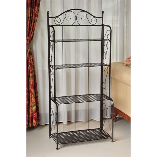 Indoor/Outdoor Folding Iron 4-Shelf Bakers Rack in Bronze with Lattice Shelves New