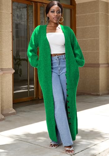 Womens Long Cardigans Sweaters Bell Sleeve Button Down Chunky Sweater Dress Open Front Knit Dusters Sweater Coat4