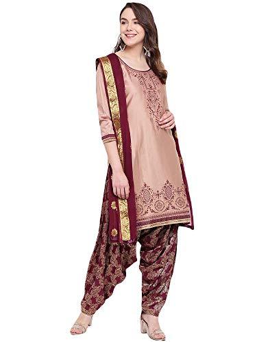 Henith Collection Ready to Wear Indian/Pakistani Style Ethnic Wear Panjabi Dhoti Patiala Palazzo Style Salwar Suit for Women (Beige & Purple, L)