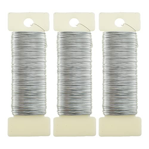 HAHIYO 26Gauge Silver 3 Rolls Total 115 Yards(345 Feet) Metal Floral Wire Flexible Paddle Wire for Crafts Christmas Wreaths Tree Flower Arrangement Bouquet Wrapping Wedding DIY