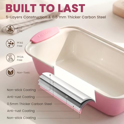 Image of Kikcoin 22 PCS Nonstick Baking Pans Set, Stackable Bakeware Sets with Silicone Handles, 450F Oven Safe Baking Sheet Set, Easy Release Cookie Sheets for Baking, Pink