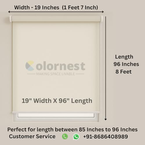 Image of Roller Blinds for Windows 19 Inch W X 96 Inch L | Light Filtering Roll-Up Shades Sun UV Protection for Home & Office White| Customised Size | Heavy Duty in 38 MM Pole