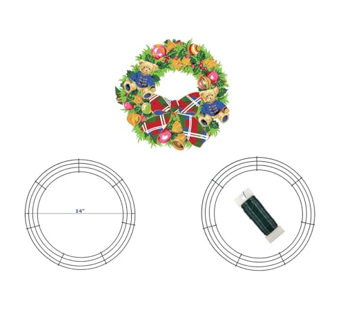 14 Inch Christmas Green Wire Wreath Frame,2 Pack Metal Front Door Wreath Round Form Iron Ring for Christmas, New Year Decors, Crafts, DIY, Holidays, Events