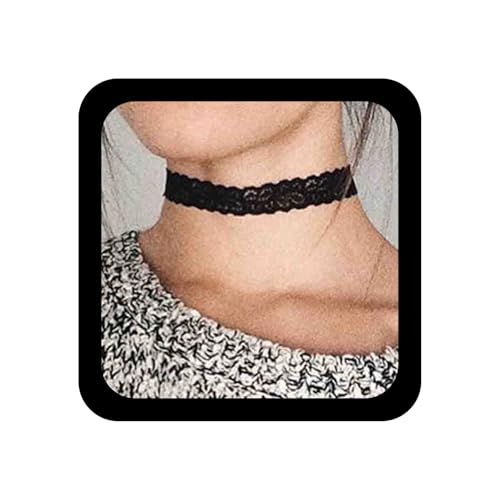 Goth Black Stretch Choker Necklace Black Lace Choker Necklace Minimal Elastic Collar Necklace Short Lace Necklace Jewelry for Woman Halloween Party Cosplay