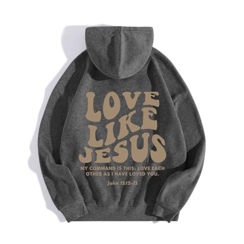 Men's Overtsize Christian Fashion Hoodies Jesus Loves You Letter Print Hooded Sweatshirts Pullover Tops with Pocket Graphic4