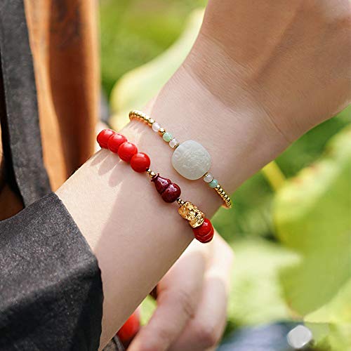 L&C Feng Shui Wealth Bracelets for Woman - 8MM Red Cinnabar Gourd Dragon Pi Xiu Sterling Silver Stretch Adjustable Beaded Bracelets for Woman Protection Bring Luck Prosperity Attract Money3