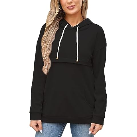 Womens Shirts Hooded Sweatshirts Fall Fashion Outfit 2023 Trendy Tops Hoodies with Thumb Hole Black Cover