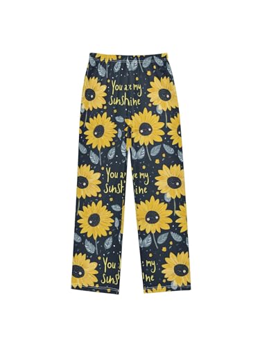 ZZKKO Cartoon Sunflower and Blue Leaves Boys Pants for Kids Jogger Pants with Pockets S