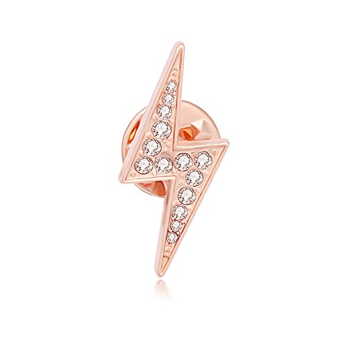 Image of Gold Silver Lightening Bolt Crystal Lapel Pin Brooch