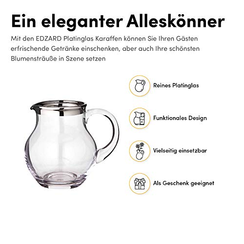 EDZARD Glass Carafe Olivia, fine Crystal Glass jug with Platinum Rim, Filling Volume 1.0 Liter, Height 6,3 in - Image 4
