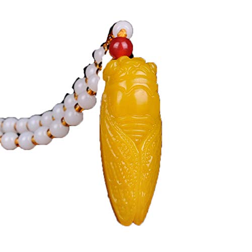Natural Yellow Hetian Jade Stone Cicada Pendant Beads Necklace Chinese Jadeite Jewelry Reiki Amulet Carved Gifts Women Natural Yellow Hetian Jade Stone Cicada Pendant Beads Necklace Chinese Jadeite Jewelry Reiki Amulet Carved Gifts Women