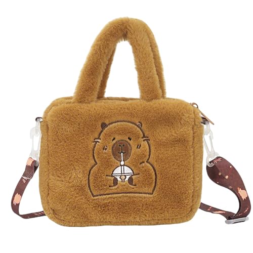 SYEYCW 1 Piezas Capibara Peluche Bolso, Lindo Bolso Bandolera, Bolso con Correa Ajustable para el Hombro, Bolso de Peluche Suave Capibara, Bolsos Bandolera de 20×16×7cm, para Colegio, Viajes y Compras