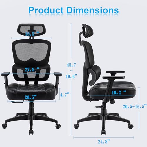 VECELO Swivel Ergonomic High Back Mesh Office Chair with Adjustable Headrest Armrest, Backrest Tilt Function, Lumbar Support for Executive/Computer Desk/Task Work - Image 4