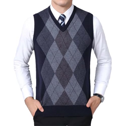 Men's V-Neck Argyle Knit Vest Casual Fashion Plaid Sweater Sleeveless Pullover Top
