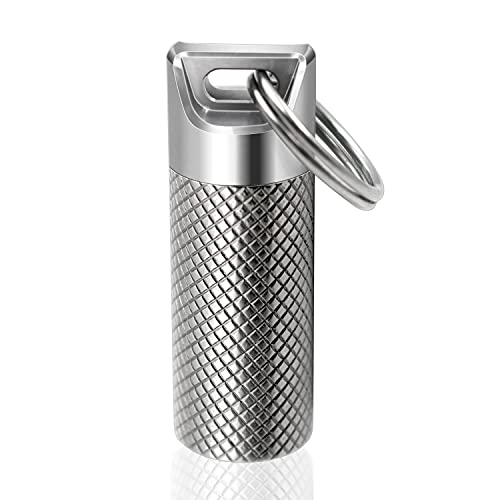 Titanium Keychain Pill Holder, Small Pill Box, Keychain Pill Container Waterproof & Lightweight, Pocket Pill Fob for Emergency Pills, Purse Pill Case for Travel Camping(Small)