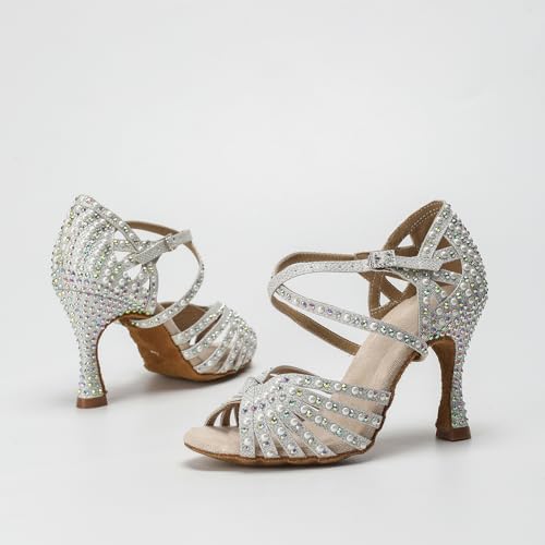 Women Ballroom Dance Shoes Diamond-Studded Fashion High Heel Sandals Latin Salsa Practice Performance Shoes2