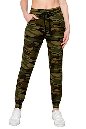 ALWAYS Women Drawstrings Jogger Sweatpants - Super Light Skinny Fit Premium Soft Stretch Camo Military Army Pockets Pants M