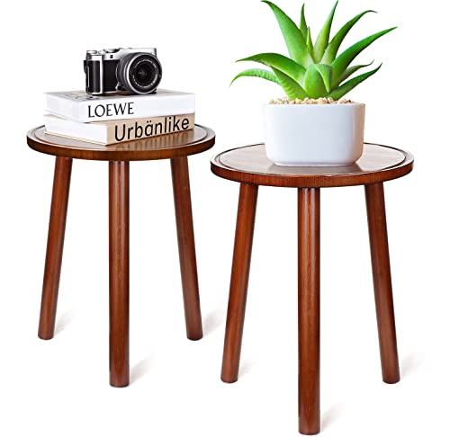 Plant Stands Indoorï¼Œ2 Pack Bamboo Plant Standsï¼Œ16.5" Tall Plant Table, Plant Stool ,Small Side Table, Mid Century Modern Plant Holder for Indoor, Outdoor, Brown Mudeela