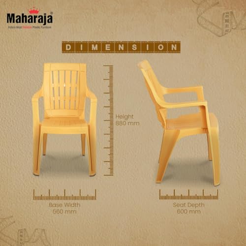 Image of MAHARAJA Omega for Home, Office | Comfortable | Arm Rest | Bearing Capacity up to 200Kg Plastic Outdoor Chair | Chairs for Home | Plastic Chairs (Amber Gold, Pack of 6)