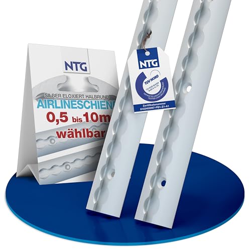 Airlineschienen Set 0,5-10 Meter - TÜV Zertifiziert - halbrunde Form - Ladungssicherung für LKWs und Wohnmobile - Gebohrte Zurrschiene Aluminium Silber - Zurrleiste | 2 x 1 Meter