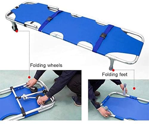 Civière pliable et portable avec roues, pliable et compact en aluminium pour le transport des patients pour les voyages et les situations d'urgence
