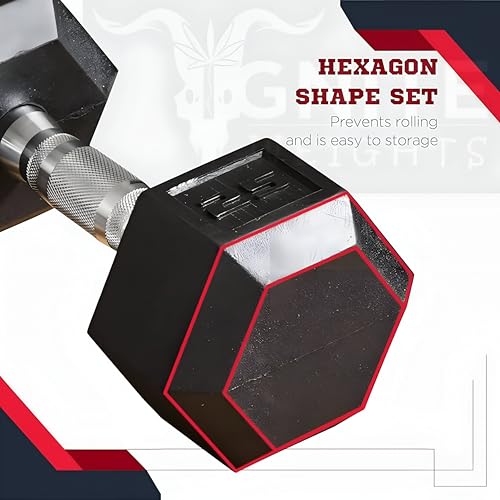 Image of Hex Dumbbell Set - 7.5kg x 2 = 15kg, Rubber Encased Pairs, Anti-Roll Design, Ergonomic Chrome Handles