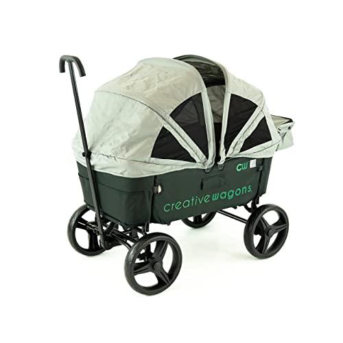 Image of Creative Outdoor Foldable Wagon Buggy - Converts to Bench - Stroller Wagon for Kids - Removable Canopy - All-Terrain Wheels - Green