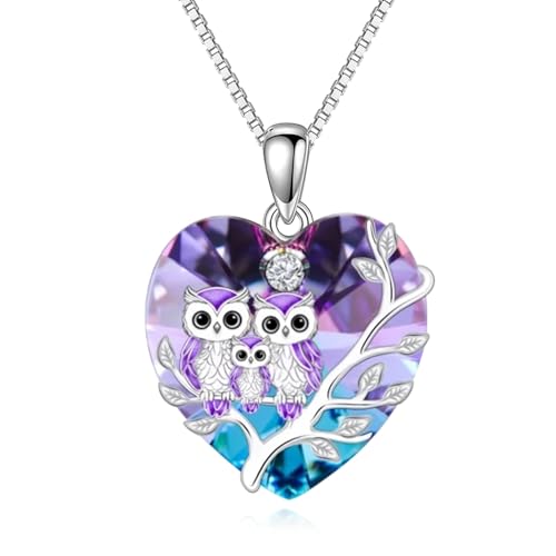 TOUPOP Owl Necklace for Women 925 Sterling Silver Crystal Owl Family Pendant Necklace Birthday Christmas Jewelry Gifts