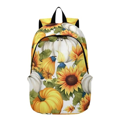 MCHIVER Travel Backpack Colorful Sunflowers Pumpkins Casual Daypack Backpacks Lightweight Carry on Bag Water Resistant Hiking Backpack for Men Women