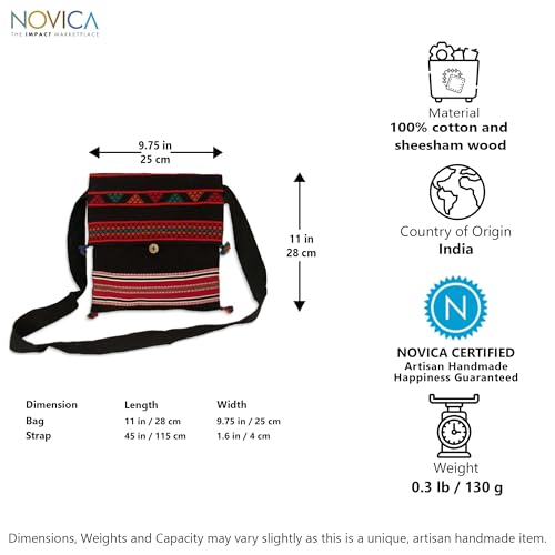 NOVICA Artisan Handmade Cotton Shoulder Bag Unique Woven Handbags Multicolor Fiesta Embroidered striped India Embellished3