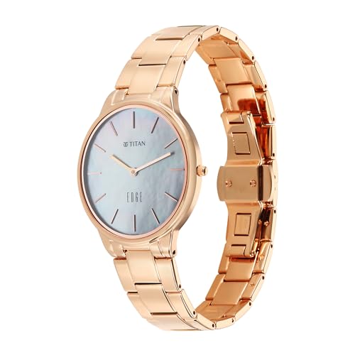 Image of Titan Edge Metal Ladies Allure Quartz Analog White Mother of Pearl Dial Rose Gold Stainless Steel Strap Watch for Women - NT2734WM01