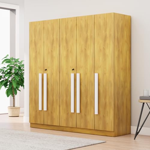 Image of Bniture 5 Door Wardrobe for Bedroom with Lockable Door & Hanging Space | Almirah for Clothes with Elevated Bottom Base | Wardrobe for Storage Cupboard | 3 Years Warranty (Giant Wood, 5 Door)