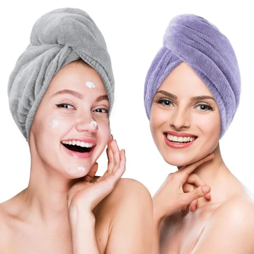 Poyday Microfibre Hair Towel Drying Wrap: 2Pack Head Dry Towel Twist Drying Turban Anti Frizz Long Quick Rapid Absorbent Women Wet Plopping Curly Hair Turban Twisty for Girls