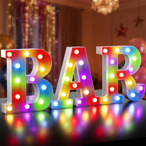 Letras LED del alfabeto, 34 colores cambiantes letras con mando a distancia, letra luminosa BAR