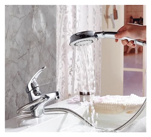 Grifo de lavabo monomando de latón con ducha para mesa de baño 6
