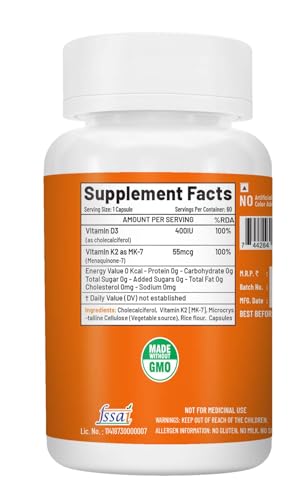 Image of NutriJa Vitamin D3 + K2 as MK7 Supplement 60 capsules - Stronger Immunity, Supports Bones, Joints & Heart Health