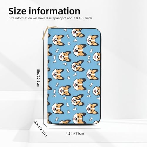 Puppy Corgi Cute Print Wallet Women Men, Long PU Leather Wallets for Women, Cute Womens Travel Wallet Purse Pouch with Zipper Pocket3