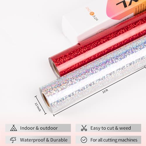 Image of HTVRONT Holographic Glitter Permanent Vinyl, 12 inch x 10ft Sparkle Silver Permanent Adhesive Vinyl, Easy to Weed & Transfer Glitter Roll Compatible with Cricut Cutting Machine, Crafts, Silhouette, Decal