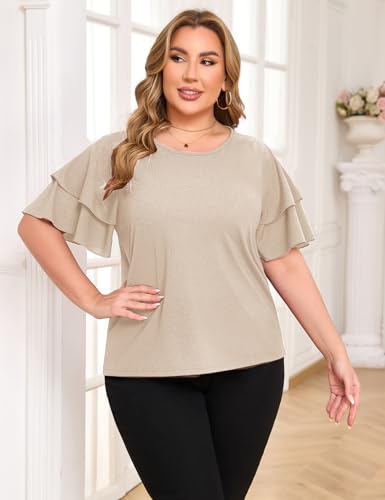 ZOMVA Women's Plus Size Sparkly Top Glitter Blouse Short Ruffle Sleeves Dressy Shirt Elegant Party3