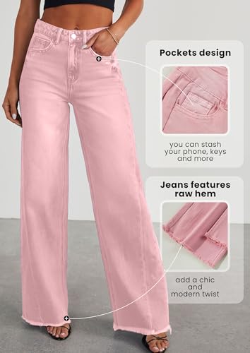Image of PRETTYGARDEN Women's Wide Leg Jeans Raw Hem Denim Pants
