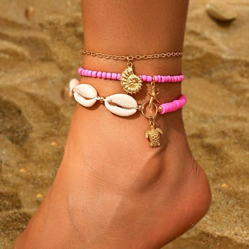 Image of YANCHUN Shell Anklets for Women Waterproof Sea Shell Starfish Ankle Bracelets Summer Beach Dresses Outfits Accessories for Women