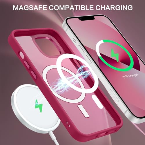 Image of BENTOBEN Magnetic for iPhone 13 Case & iPhone 14 Case [Compatible with Magsafe] Translucent Matte Phone Case iPhone 13 /14 Slim Shockproof Women Men Girl Protective Cover for iPhone 13 /14, Plum Red