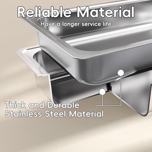 Image of Amhier Chafing Dishes for Buffet, 9Qt, 4 Pack, Silver | Multi-Size Food Pans, Foldable Frame, Sturdy and Durable, Roll-Edge Design, Stainless Steel, For Parties, Weddings, Festival