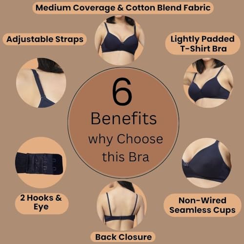 Image of Floret Women's Convertible-Straps T-Shirt Bra Lightly Padded & Non-Wired Medium Coverage Bra
