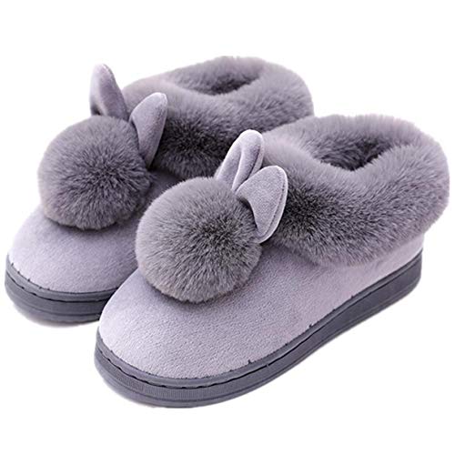 YELAN Damen Herren Winter Plüsch Hase Tier Schuh interessant Karikatur Heim Hausschuhe Warm Memory Schaum weich Komfortabel geschlossen Hausschuhe (Gray, Numeric_39) Cover